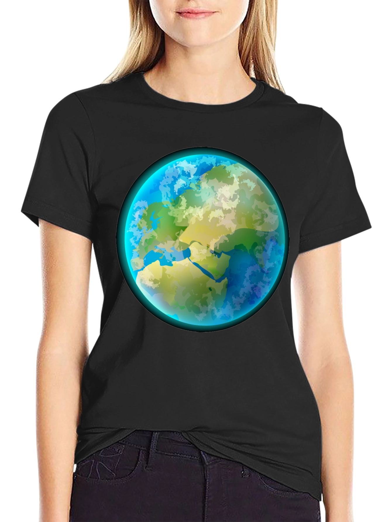 Earth Graphic Tee - Black Cotton Crew Neck Shirt