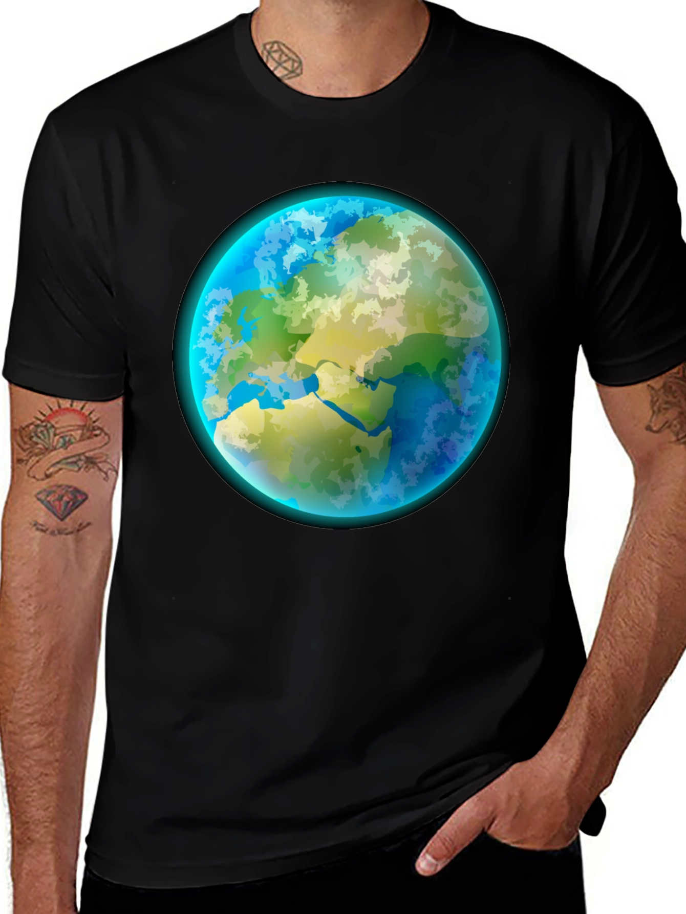 Earth Graphic Tee - Black Cotton Crew Neck Shirt