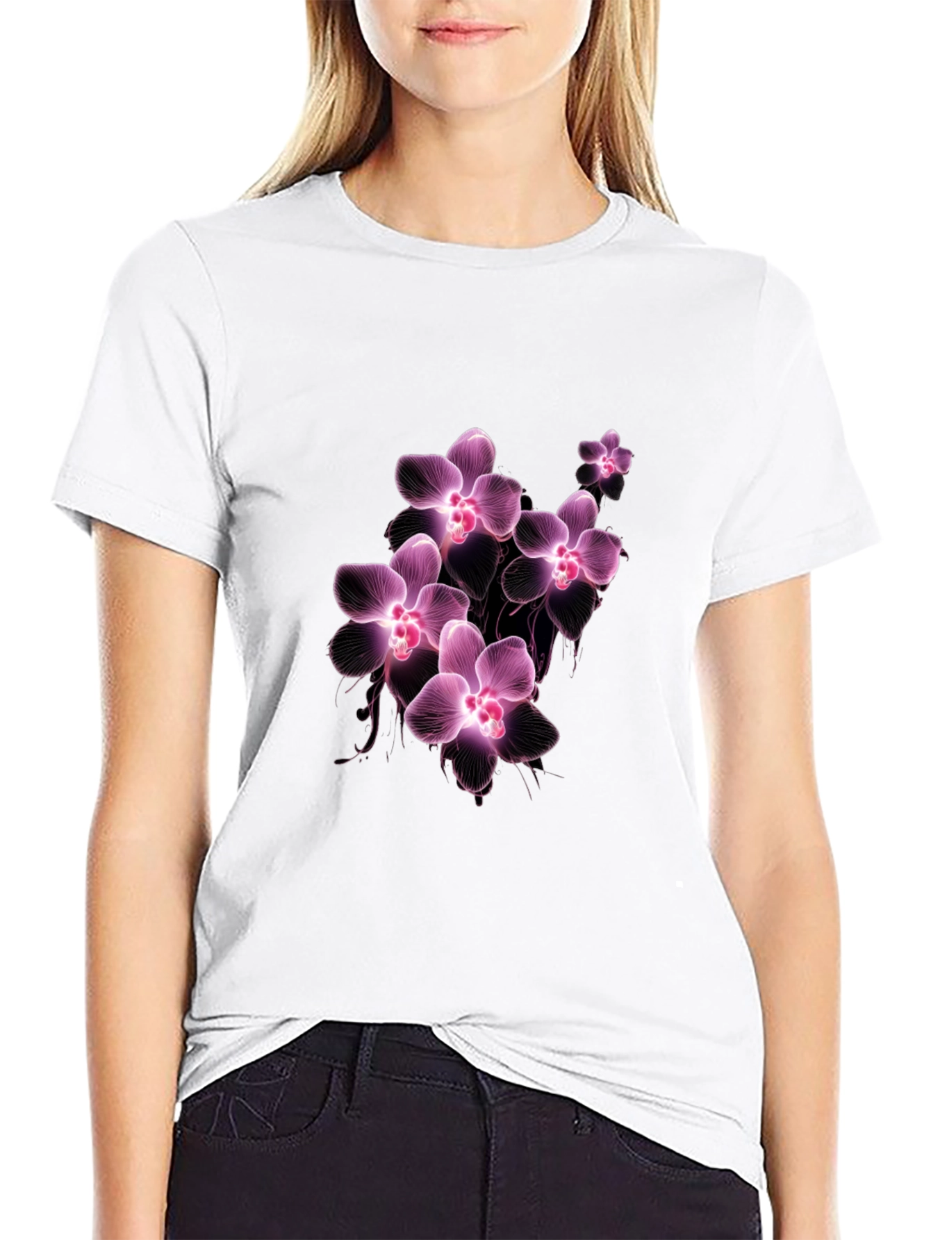 Floral Orchid T-Shirt - Black