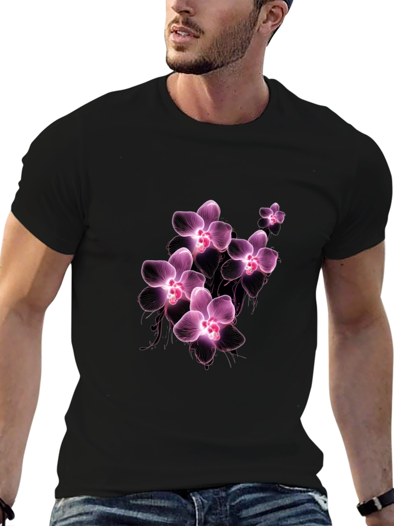 Floral Orchid T-Shirt - Black