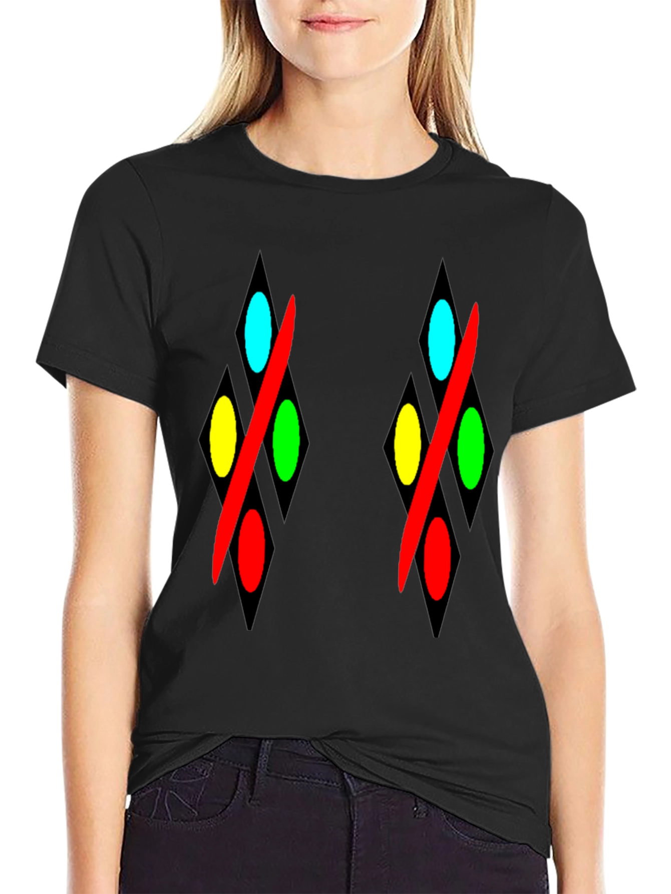 Abstract Diamond Pattern Black T-Shirt