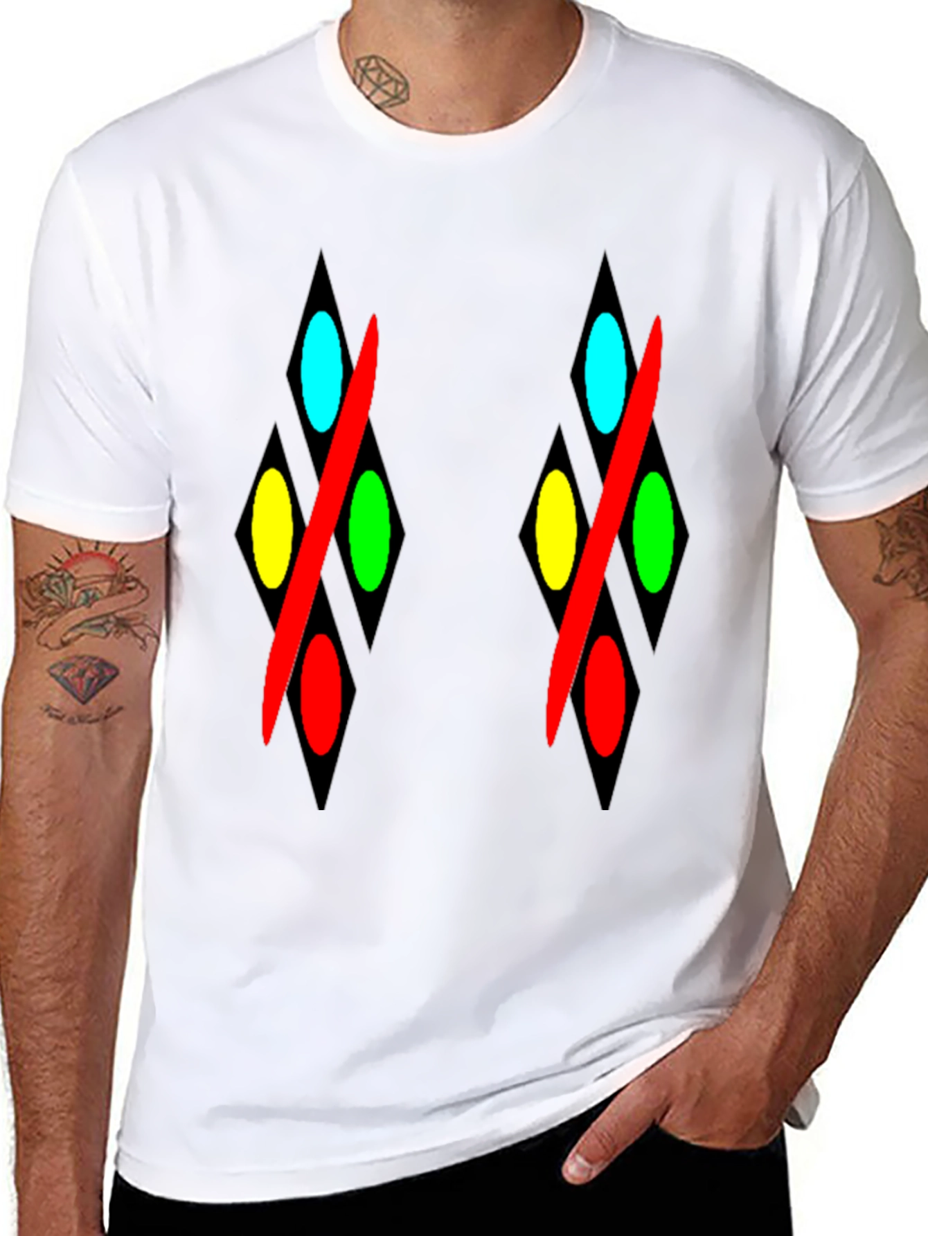 Abstract Diamond Pattern Black T-Shirt