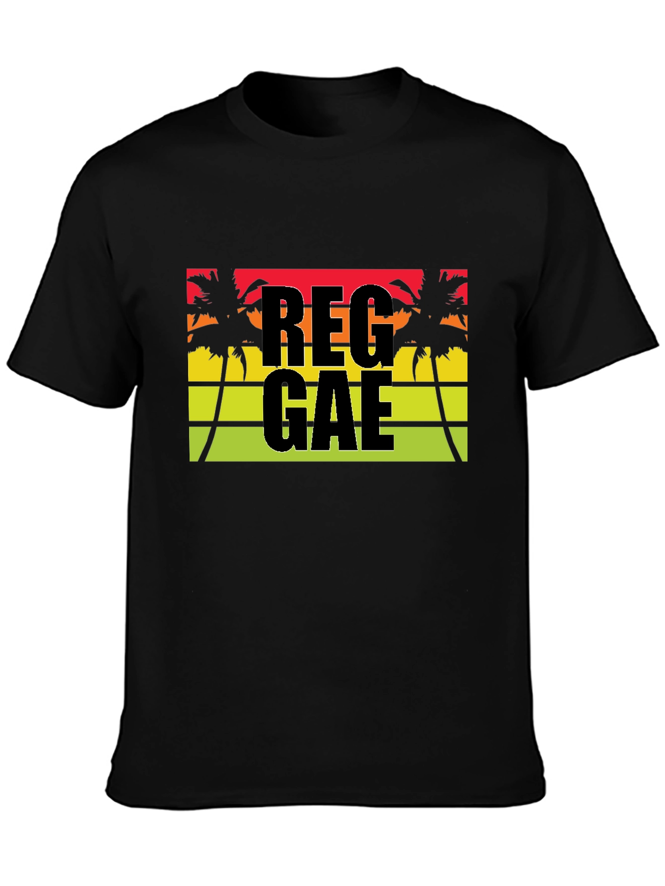 Reggae Palm Tee - Black Cotton Blend Casual T-Shirt