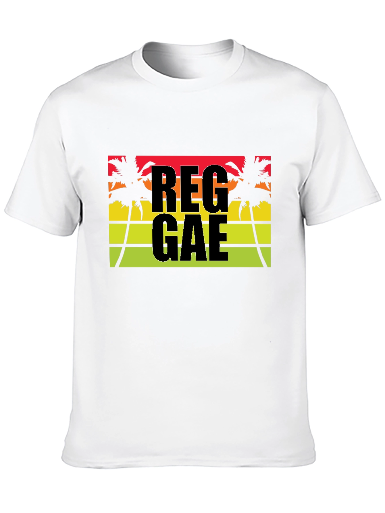 Reggae Palm Tee - Black Cotton Blend Casual T-Shirt