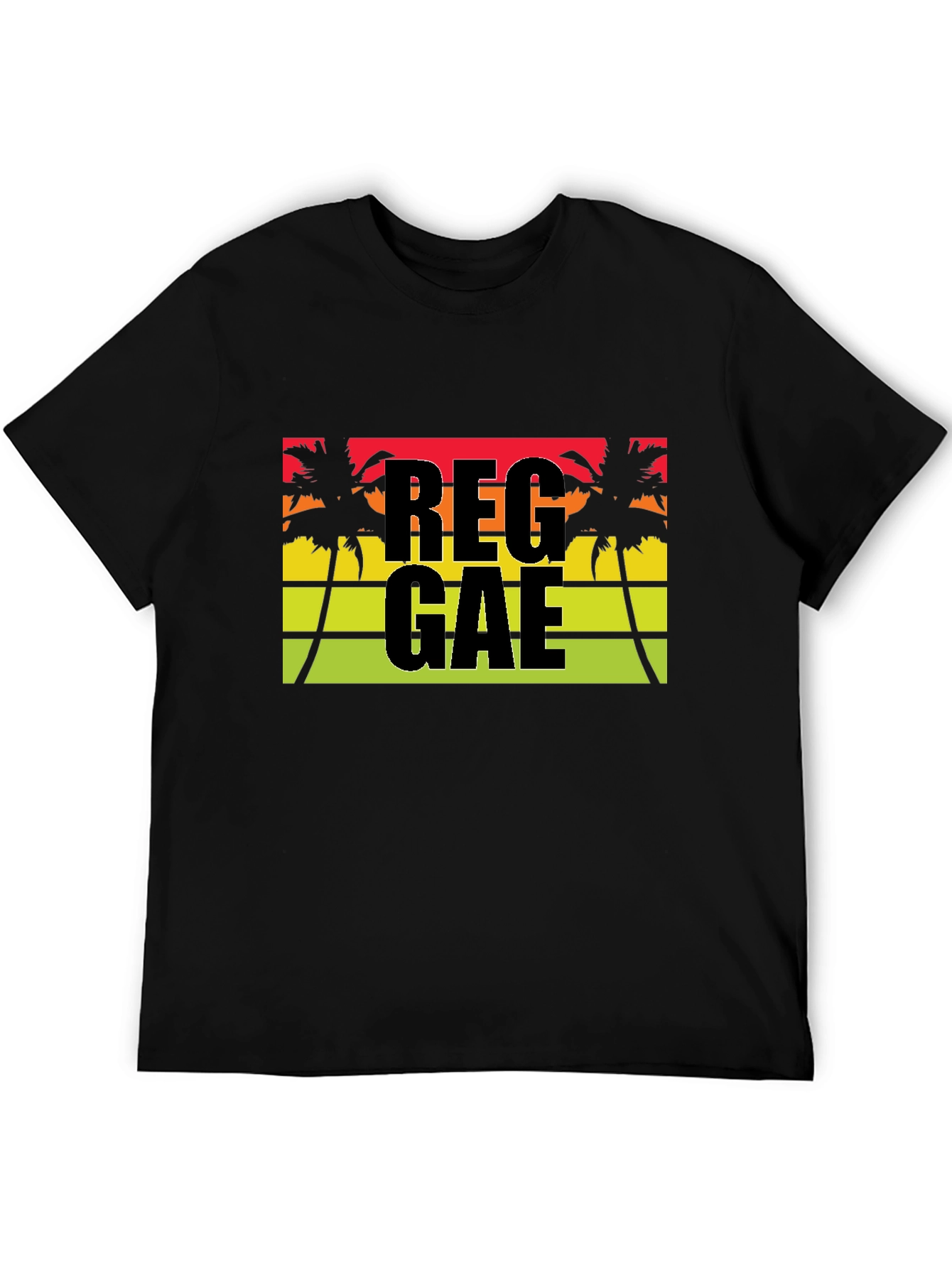 Reggae Palm Tee - Black Cotton Blend Casual T-Shirt