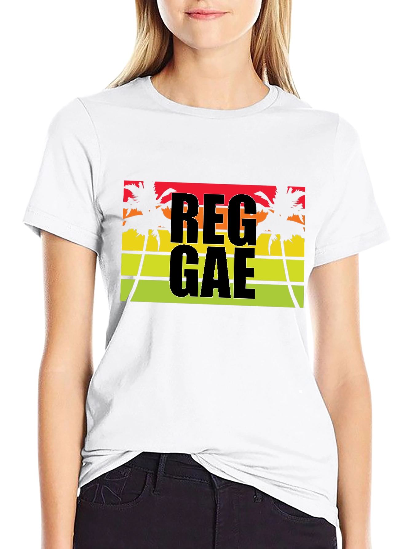 Reggae Palm Tee - Black Cotton Blend Casual T-Shirt