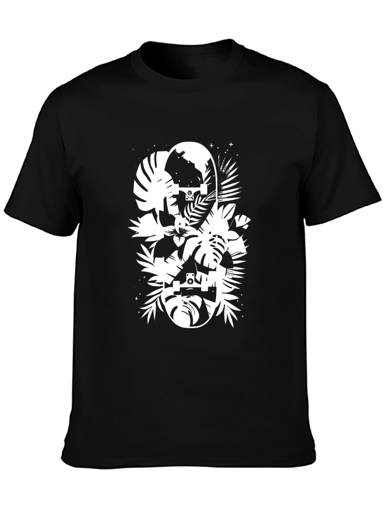 Tropical Skateboard Graphic T-Shirt - Black