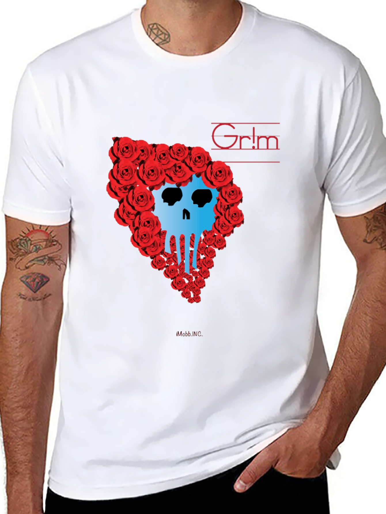 Grim Rose Skull Graphic Tee - Black