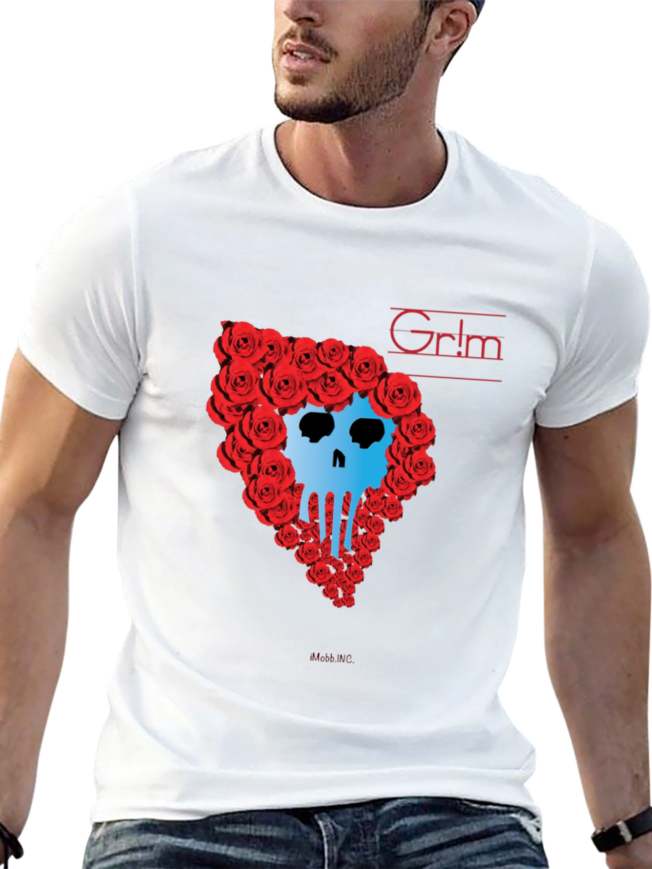 Grim Rose Skull Graphic Tee - Black