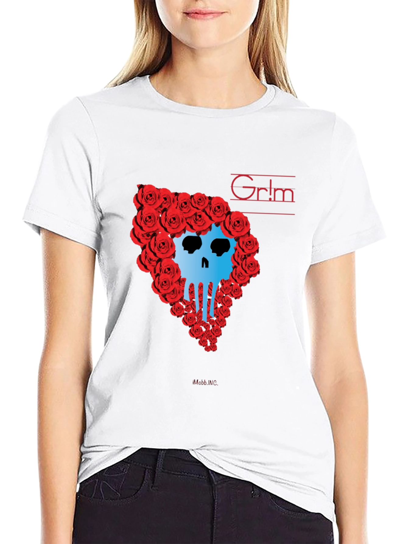 Grim Rose Skull Graphic Tee - Black