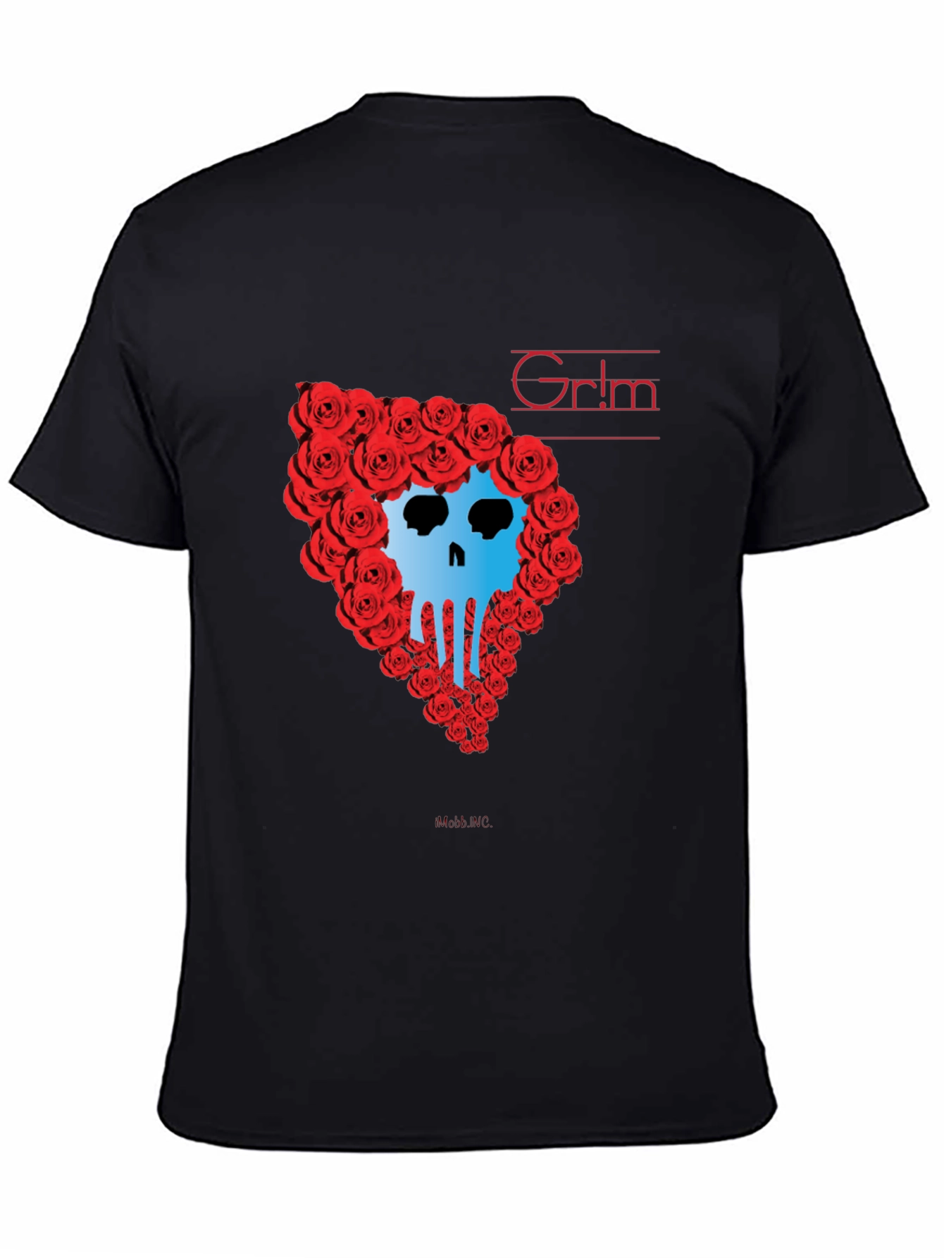 Grim Rose Skull Graphic Tee - Black
