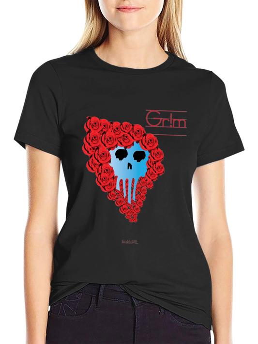 Grim Rose Skull Graphic Tee - Black