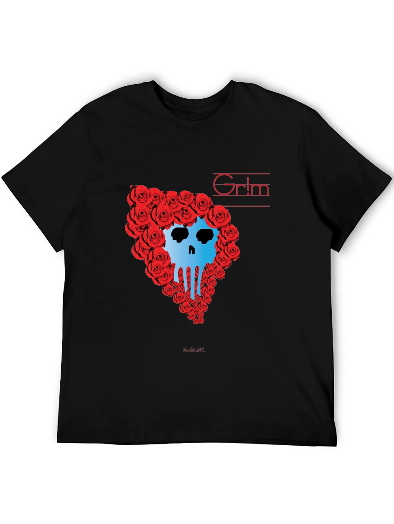 Grim Rose Skull Graphic Tee - Black