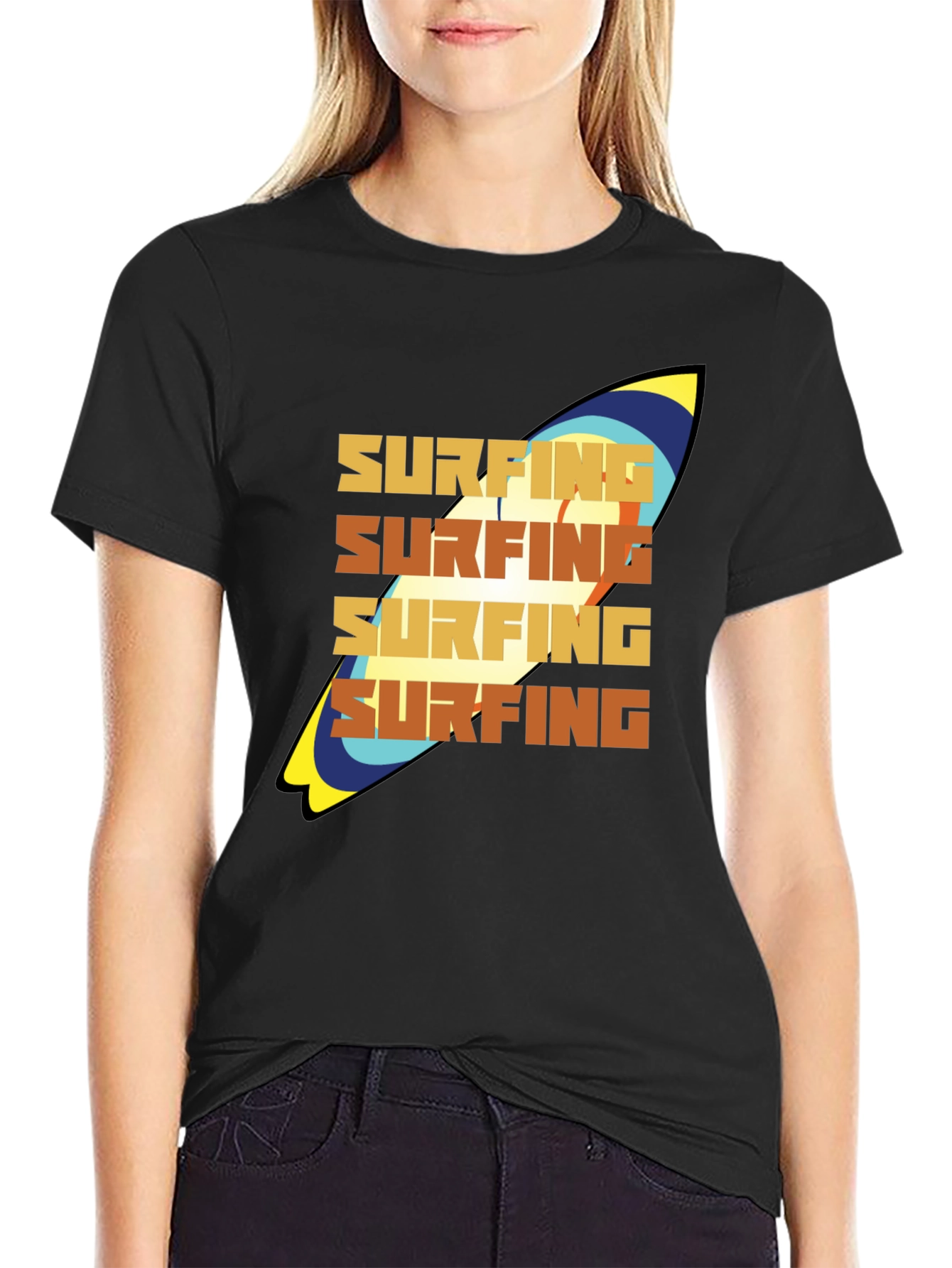 Surfing T-Shirt: Retro Surfboard Design Soft Cotton Tee