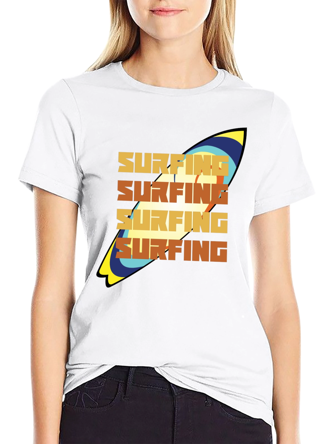 Surfing T-Shirt: Retro Surfboard Design Soft Cotton Tee