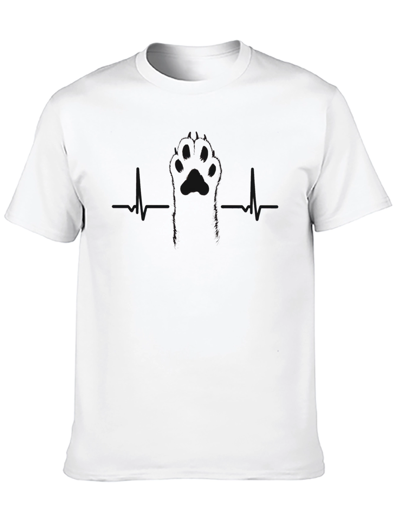Mens Black Paw Print Heartbeat T-Shirt