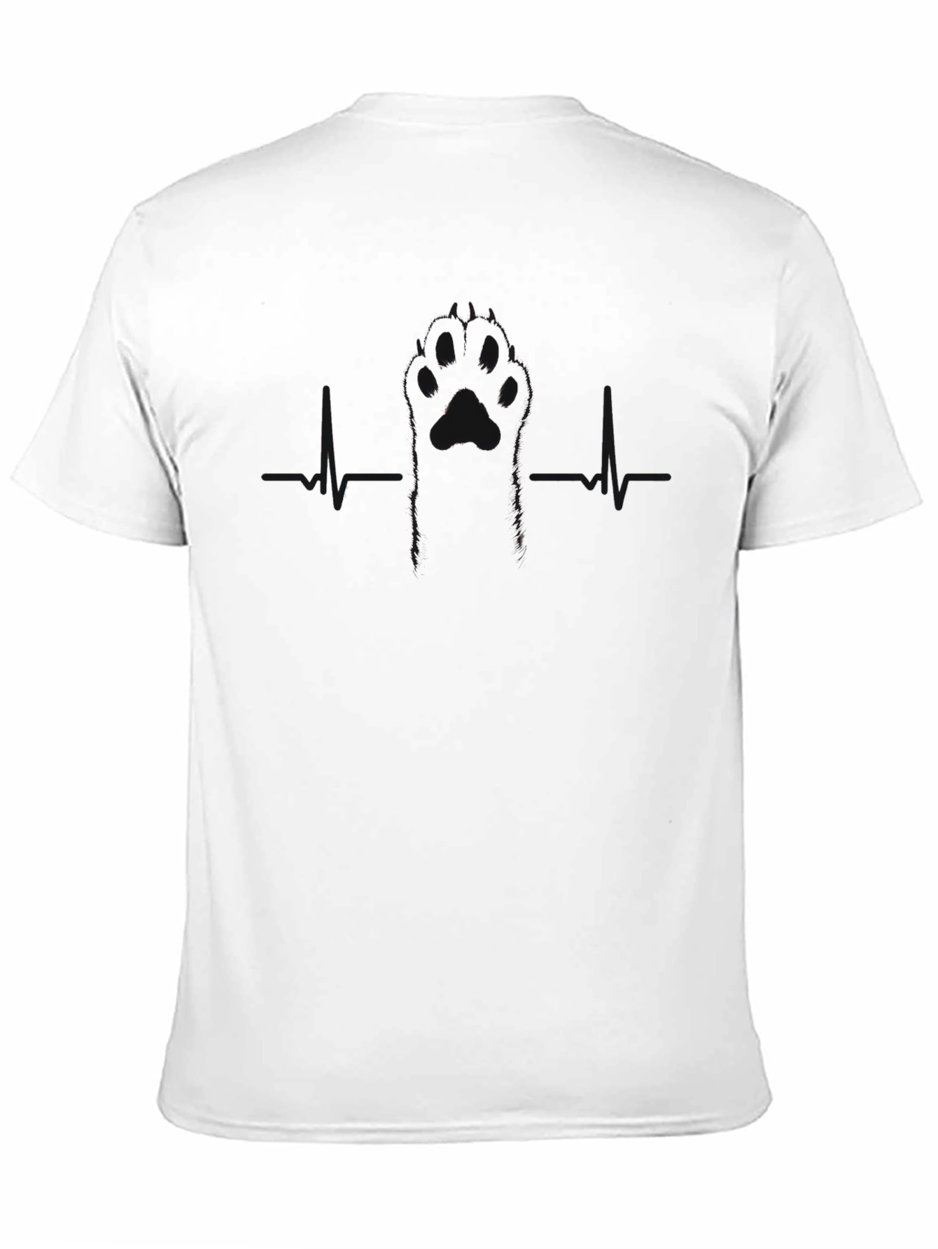 Mens Black Paw Print Heartbeat T-Shirt