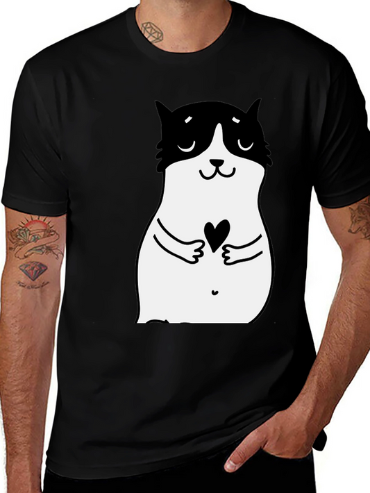 Cute Cat Heart Graphic Black T-Shirt