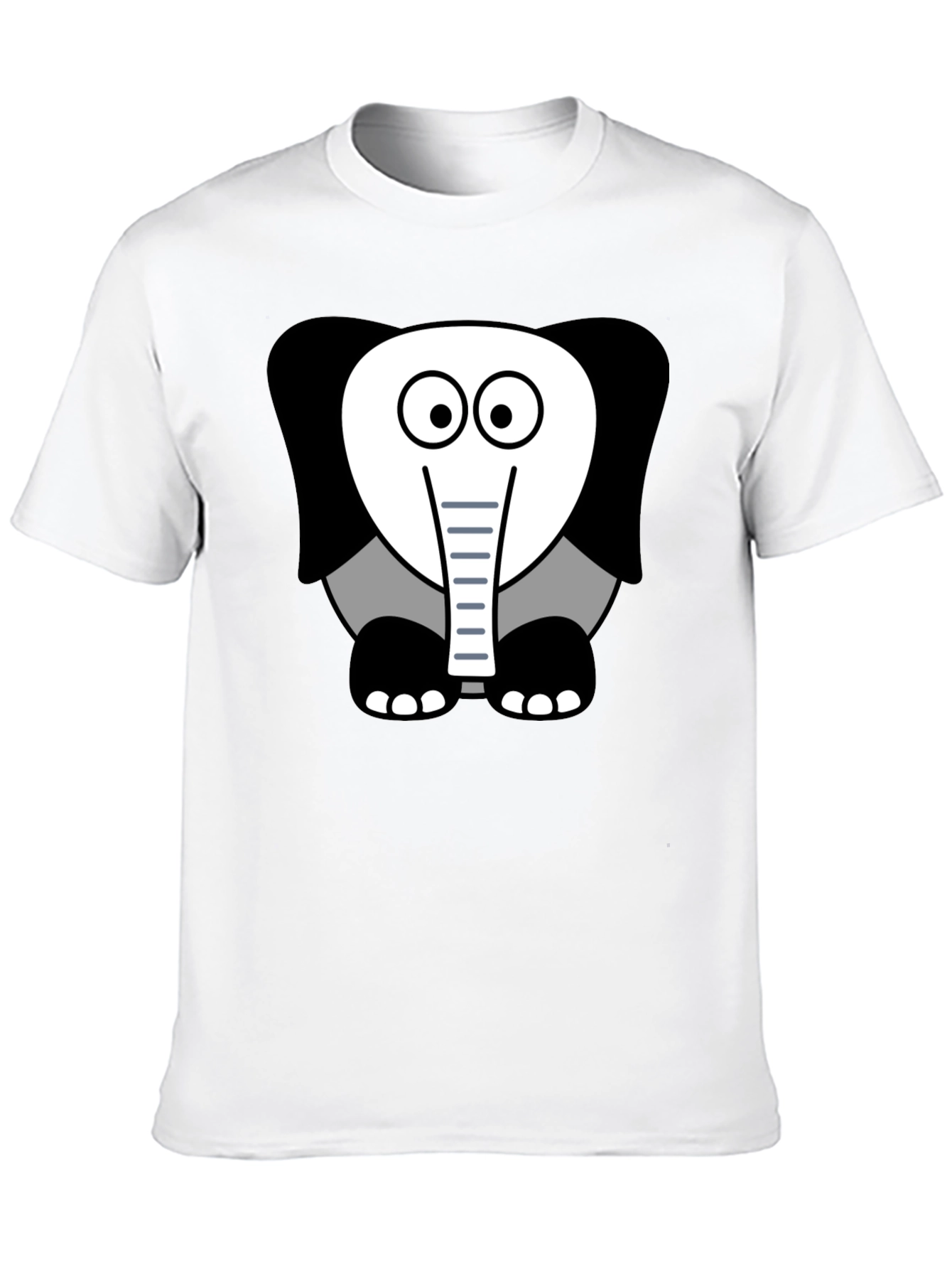 Cartoon Elephant Graphic Tee - Casual Black T-Shirt