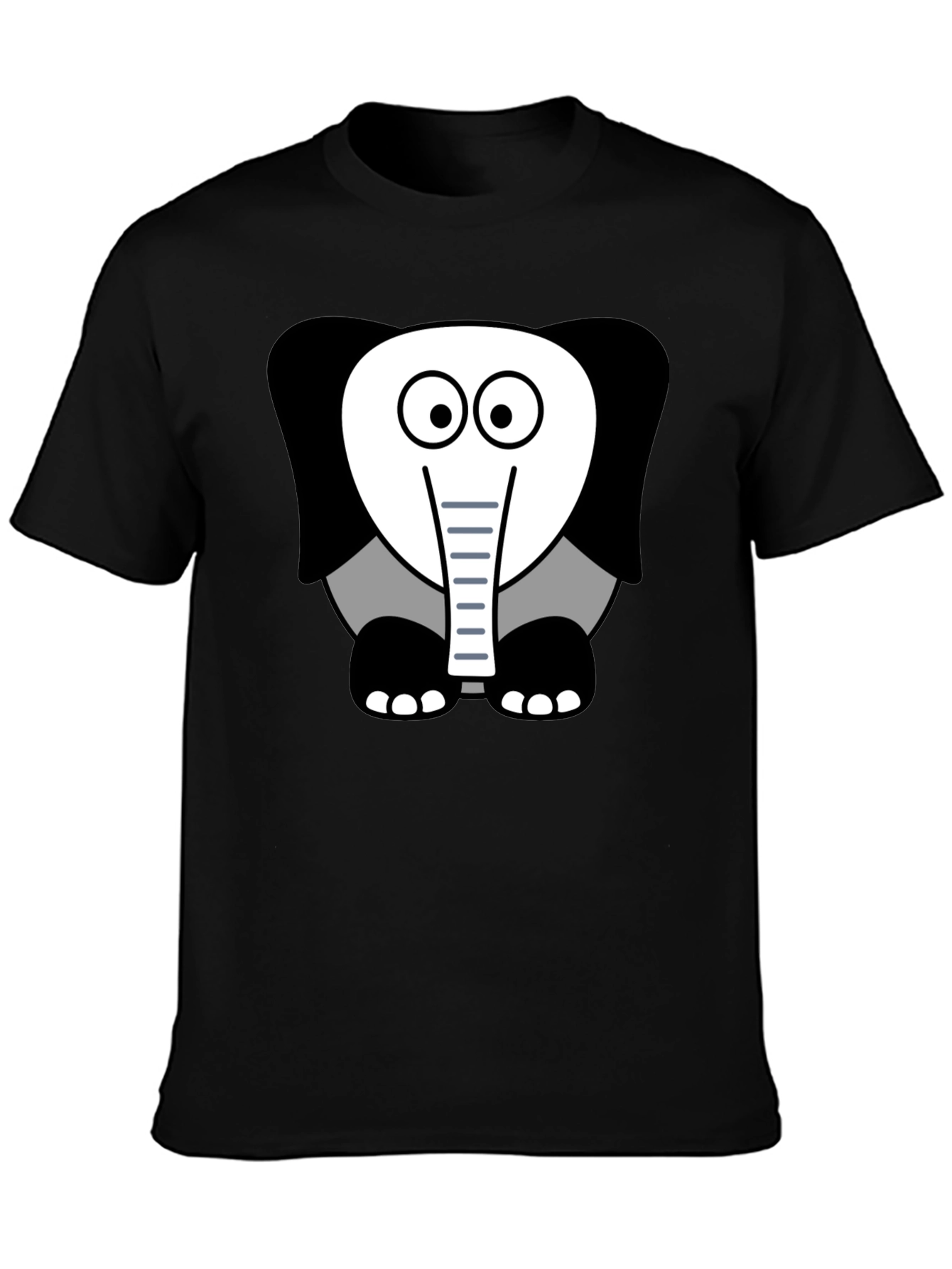 Cartoon Elephant Graphic Tee - Casual Black T-Shirt