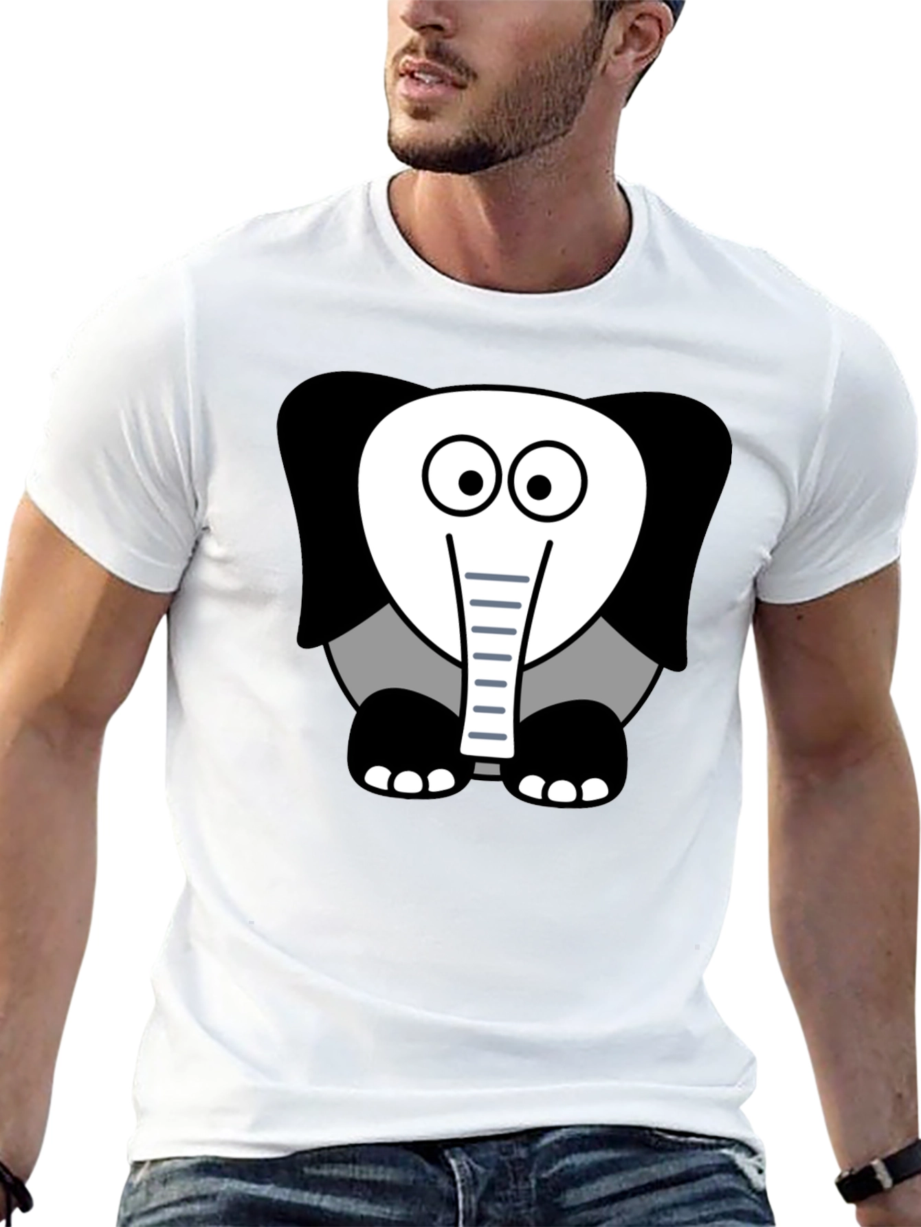 Cartoon Elephant Graphic Tee - Casual Black T-Shirt