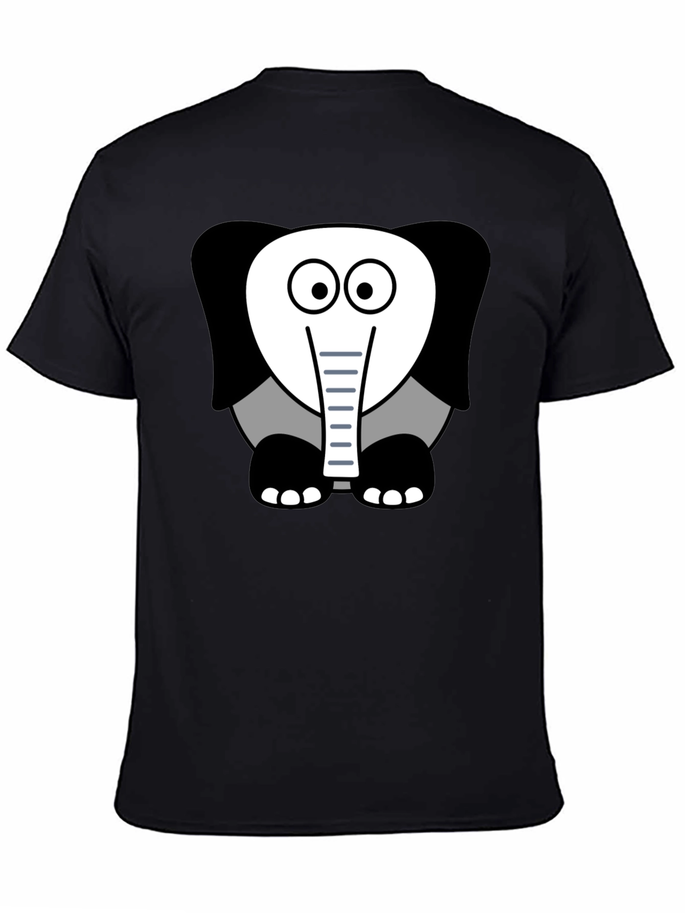 Cartoon Elephant Graphic Tee - Casual Black T-Shirt