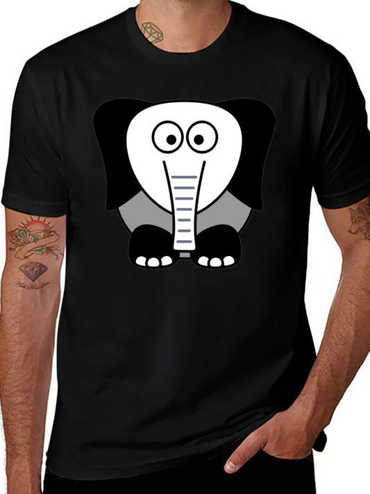 Cartoon Elephant Graphic Tee - Casual Black T-Shirt
