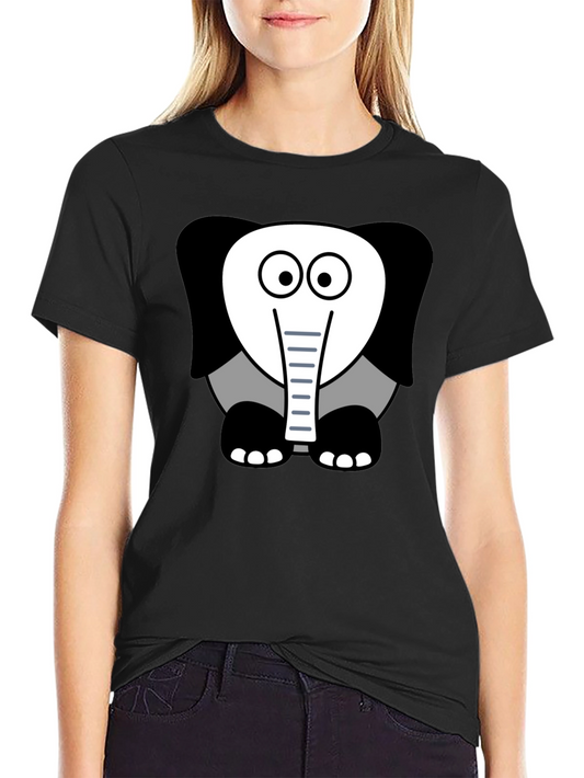 Cartoon Elephant Graphic Tee - Casual Black T-Shirt
