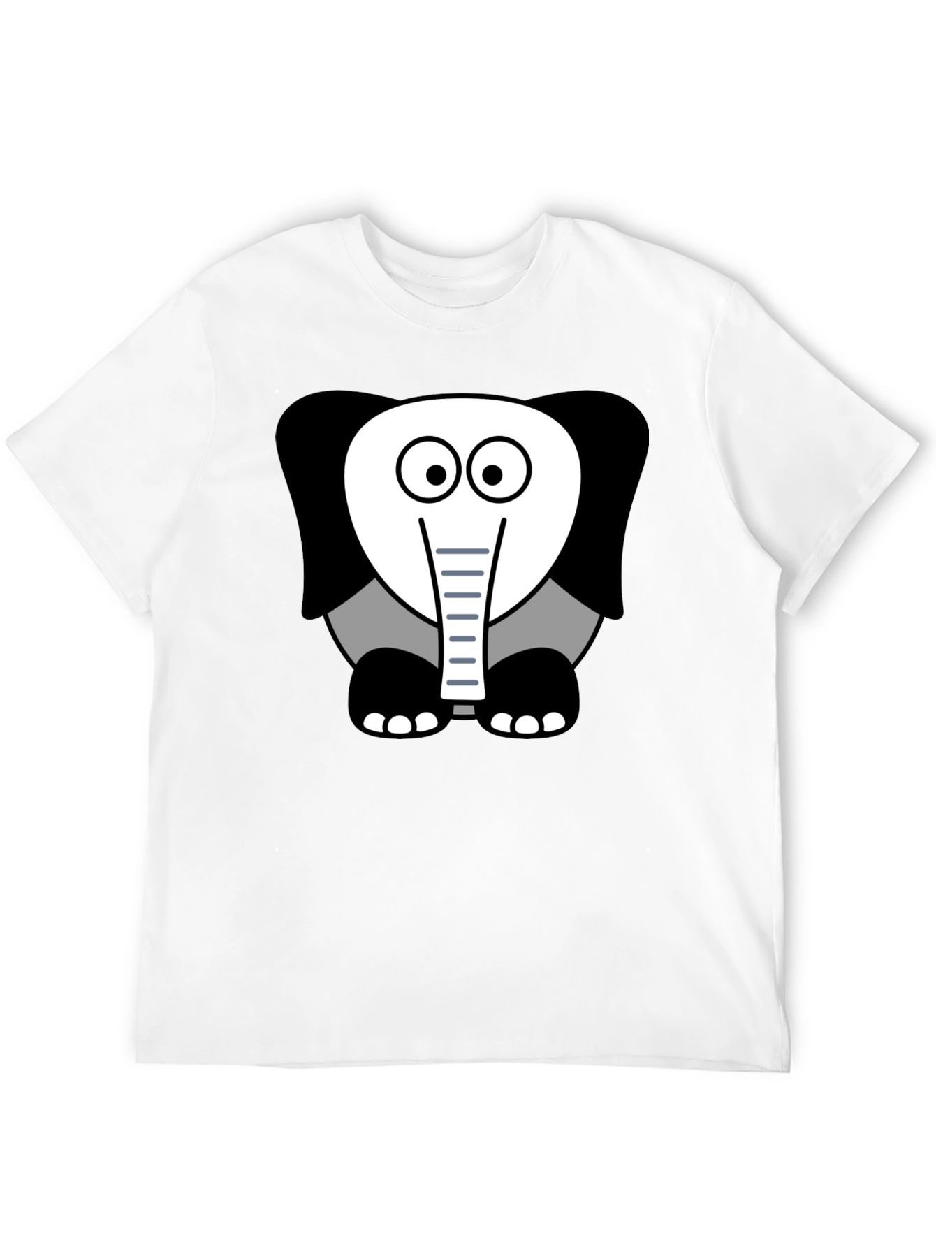Cartoon Elephant Graphic Tee - Casual Black T-Shirt