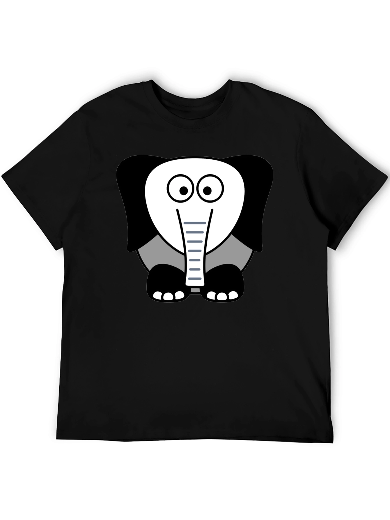 Cartoon Elephant Graphic Tee - Casual Black T-Shirt