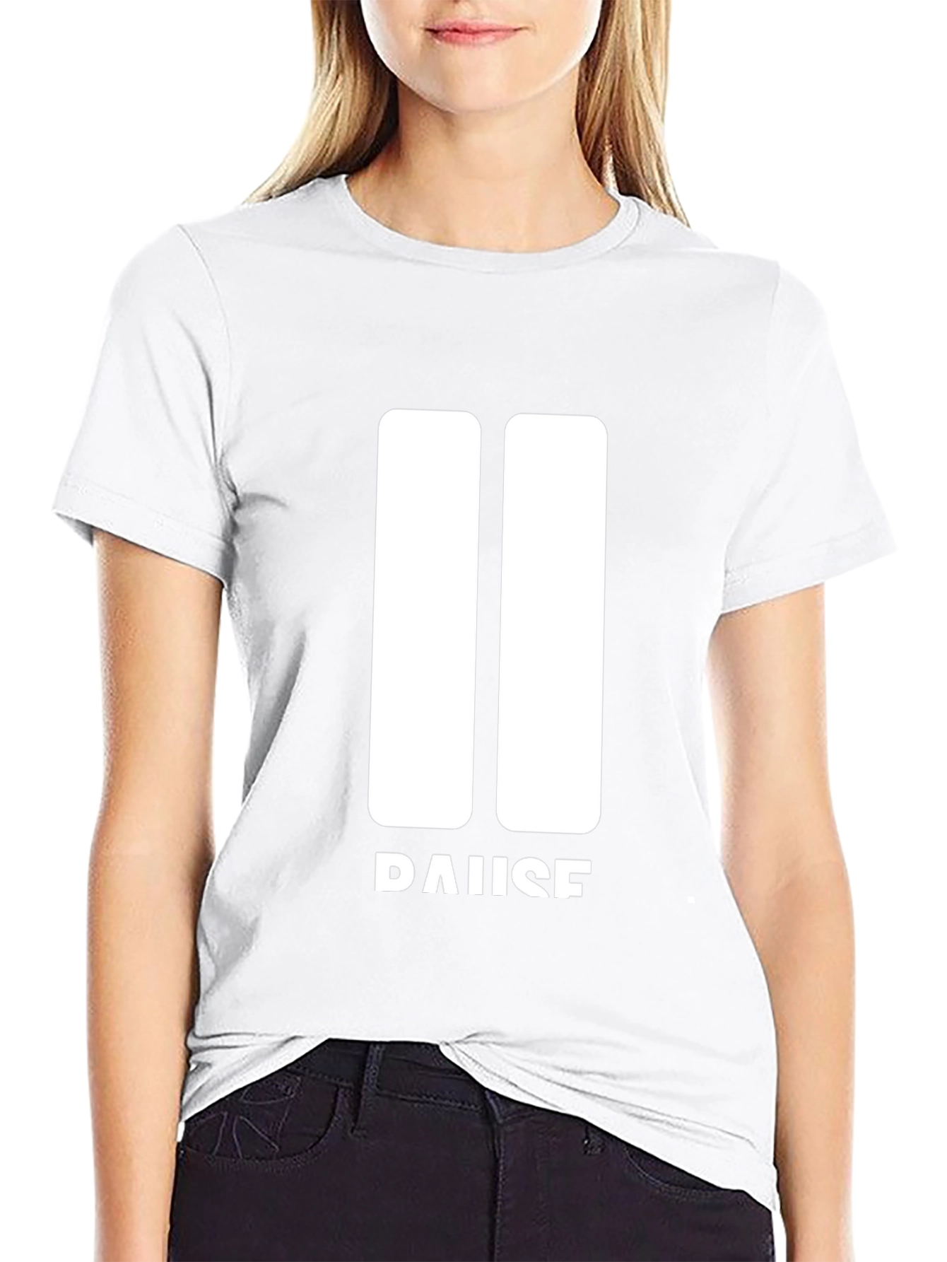 Pause Graphic Tee - Black Crew Neck Soft Cotton