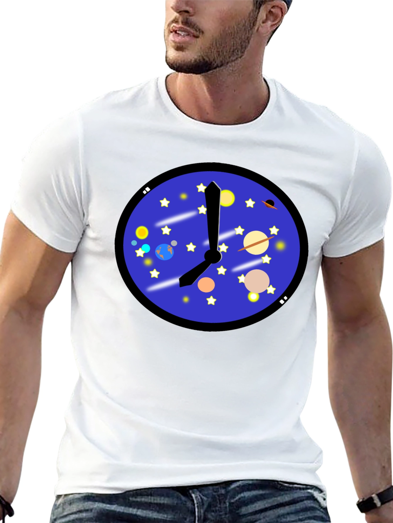 Space Time T-Shirt - Galaxy Clock Design