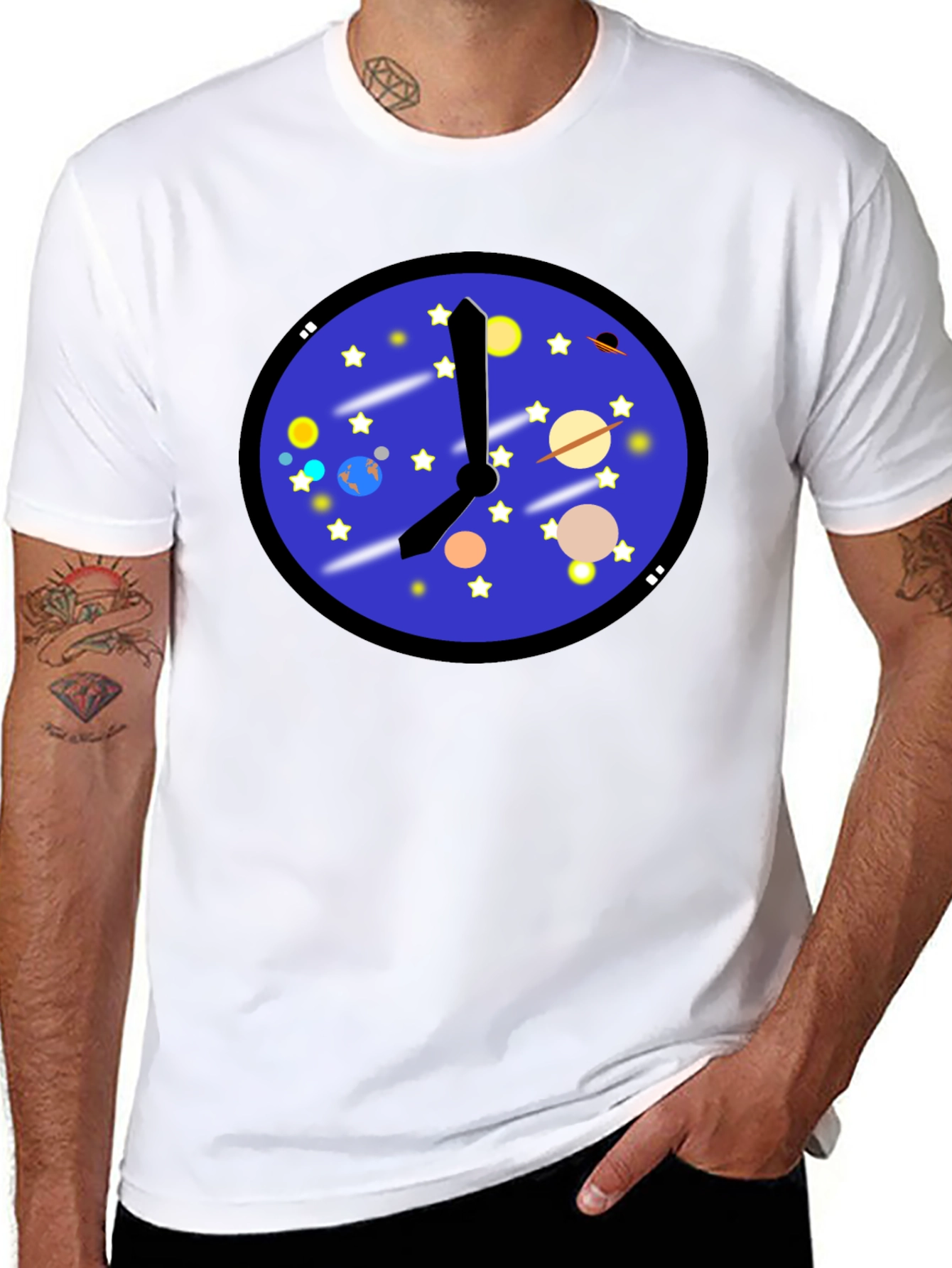 Space Time T-Shirt - Galaxy Clock Design
