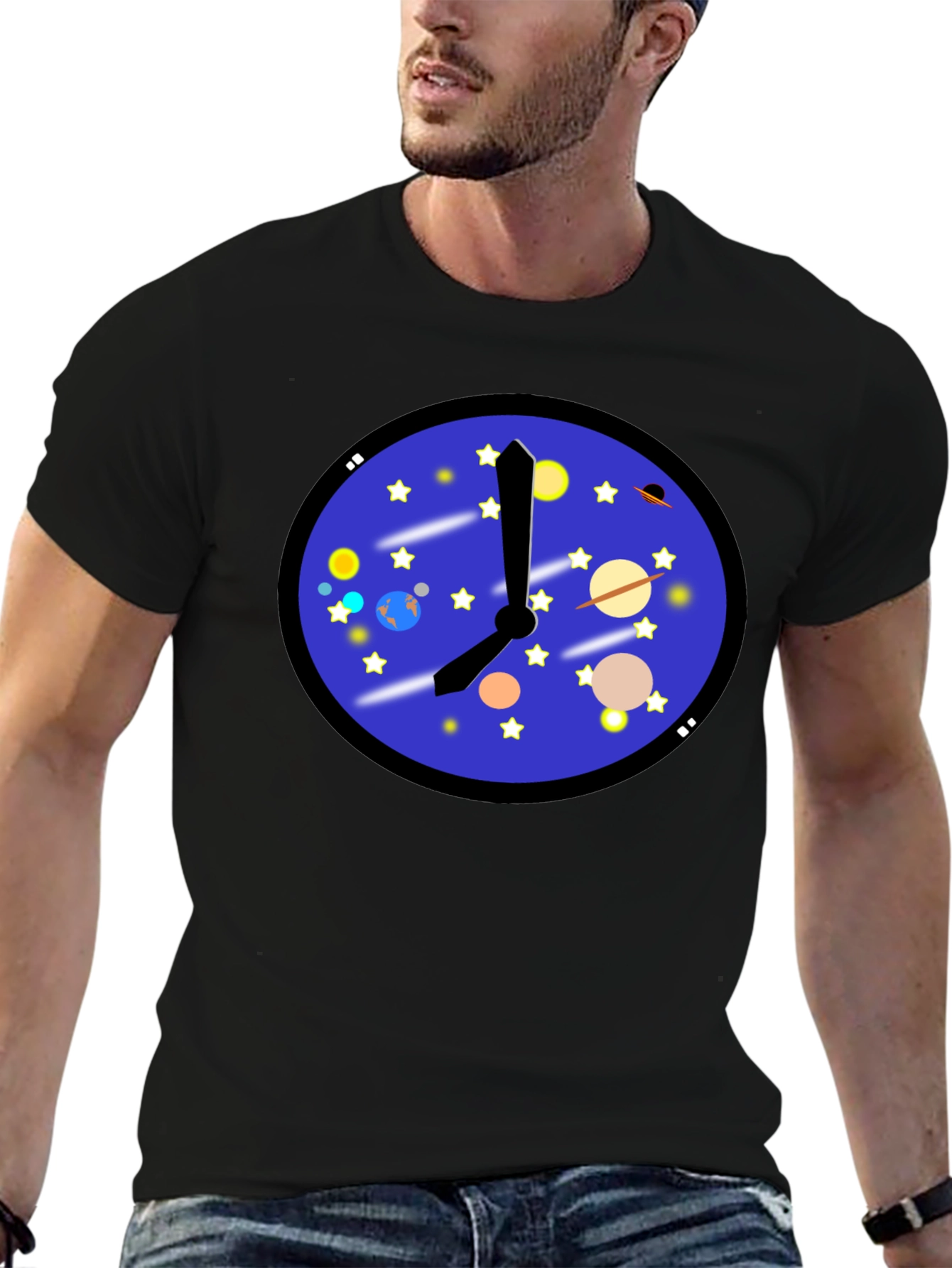 Space Time T-Shirt - Galaxy Clock Design