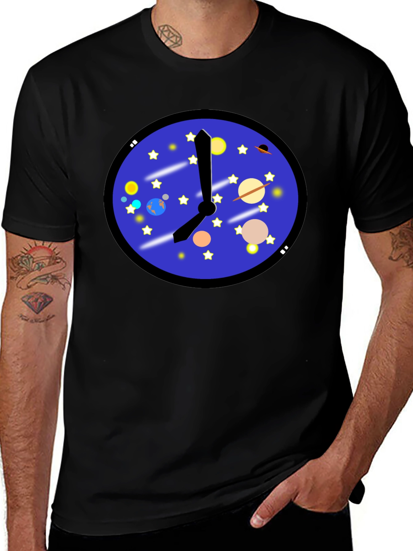 Space Time T-Shirt - Galaxy Clock Design
