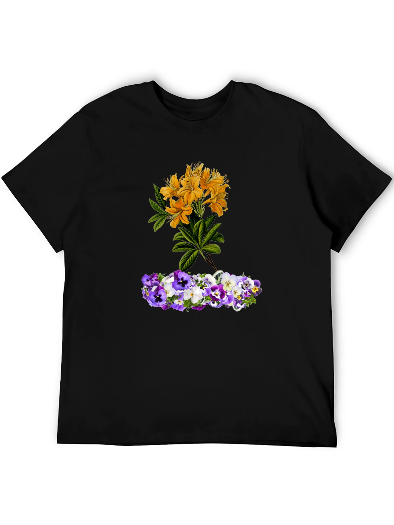 Floral T-Shirt: Yellow Azalea & Pansy Design