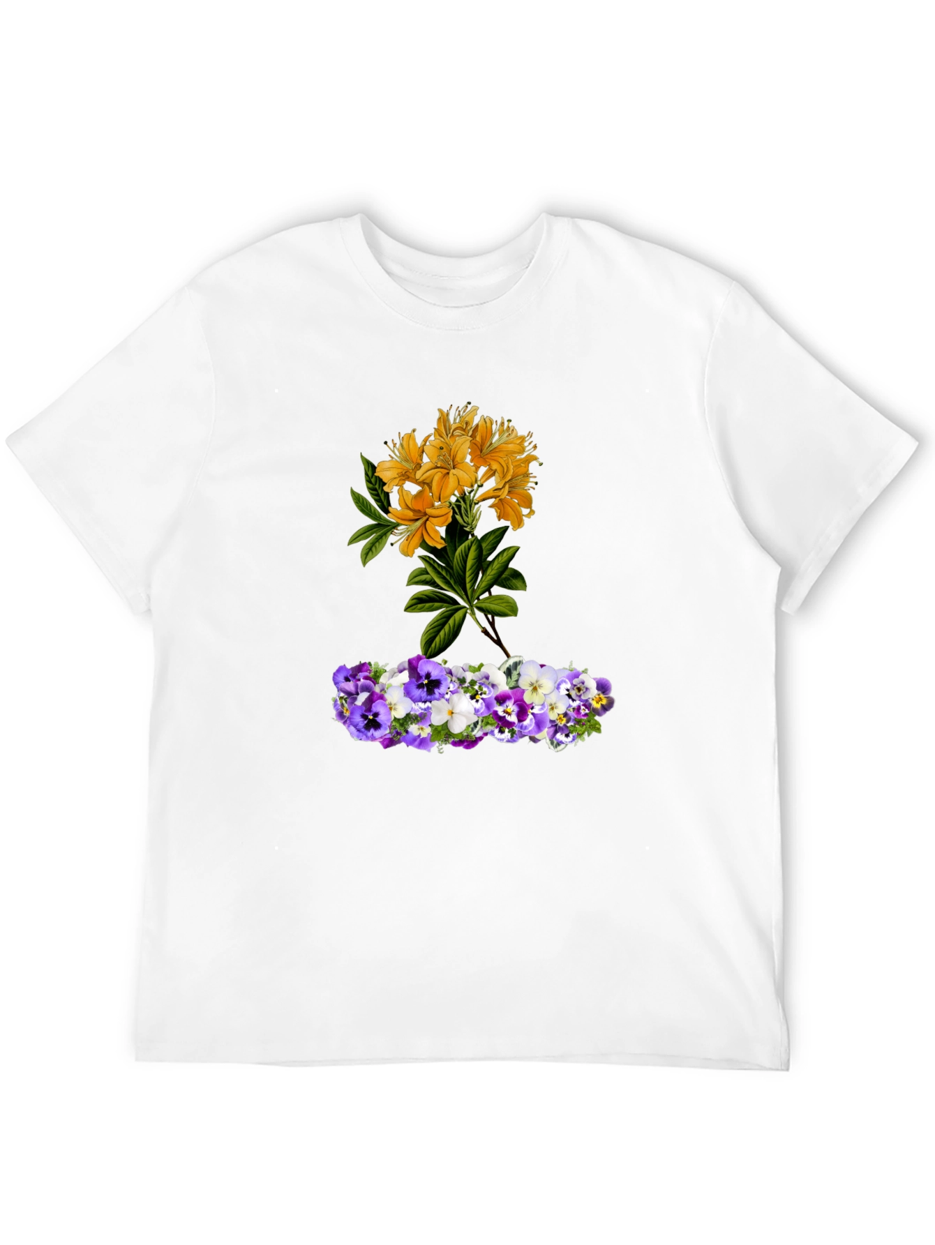 Floral T-Shirt: Yellow Azalea & Pansy Design