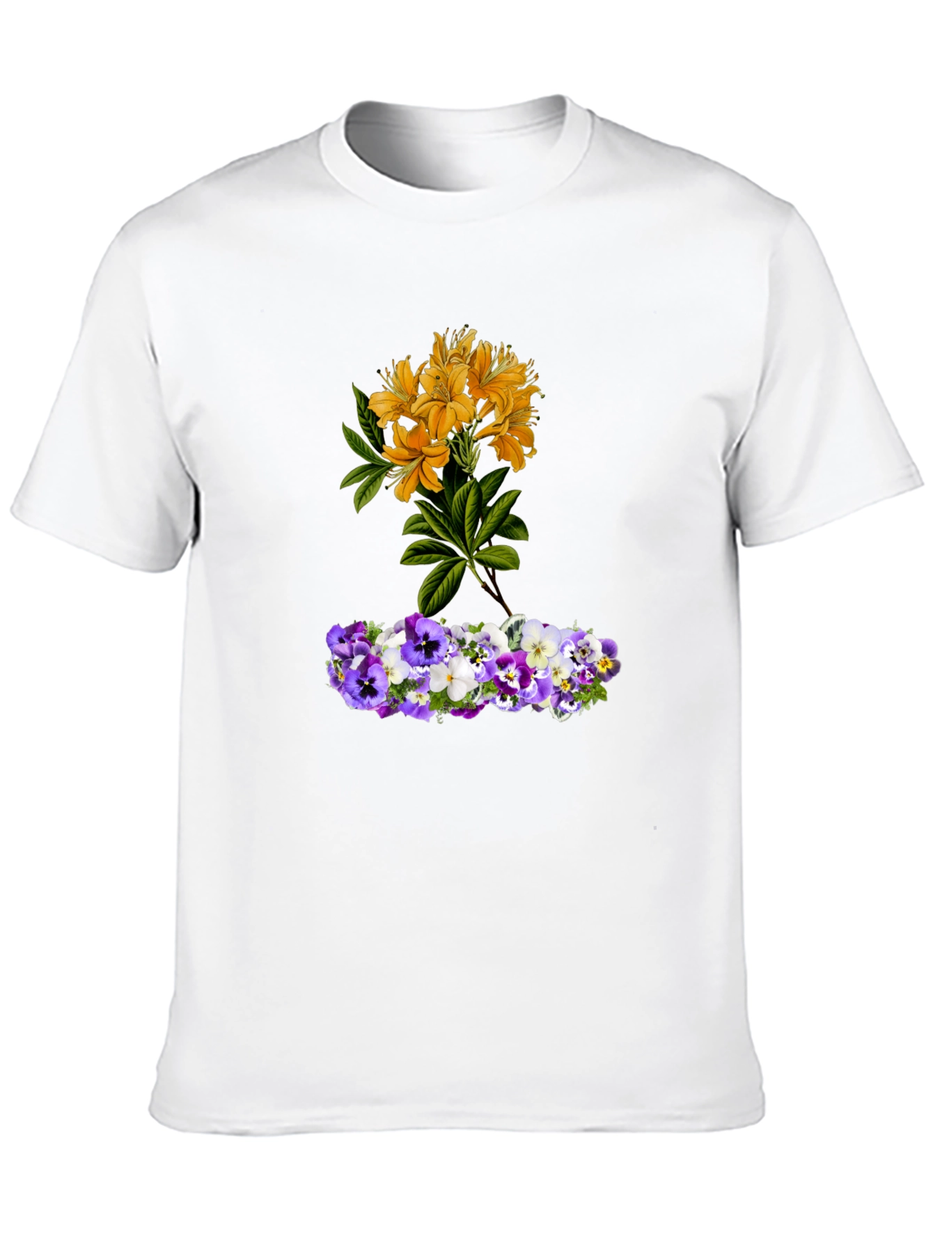 Floral T-Shirt: Yellow Azalea & Pansy Design