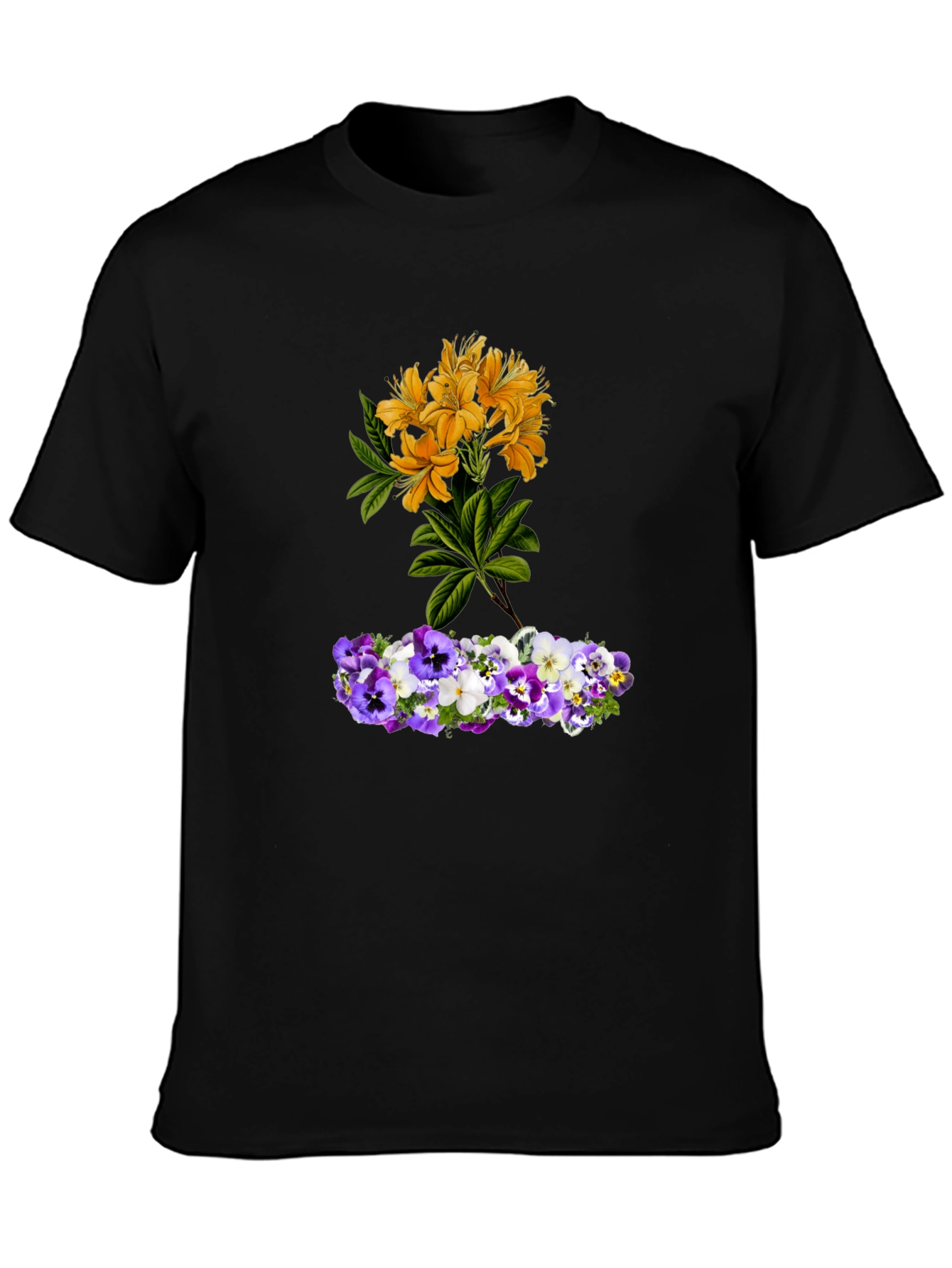 Floral T-Shirt: Yellow Azalea & Pansy Design