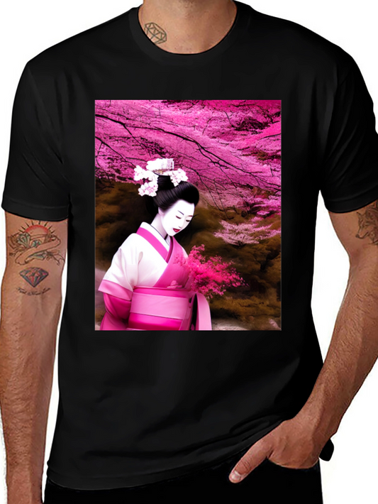 Geisha Cherry Blossom Black T-Shirt