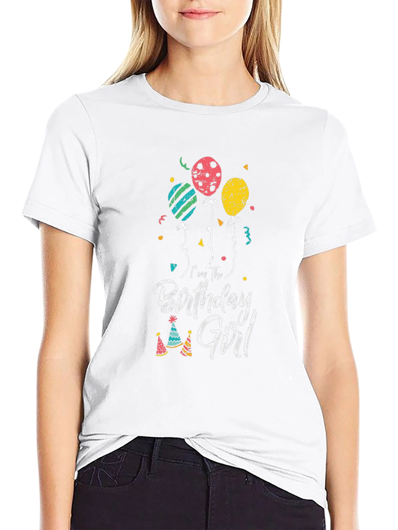 Birthday Girl T-Shirt - Balloons & Party Hats Graphic
