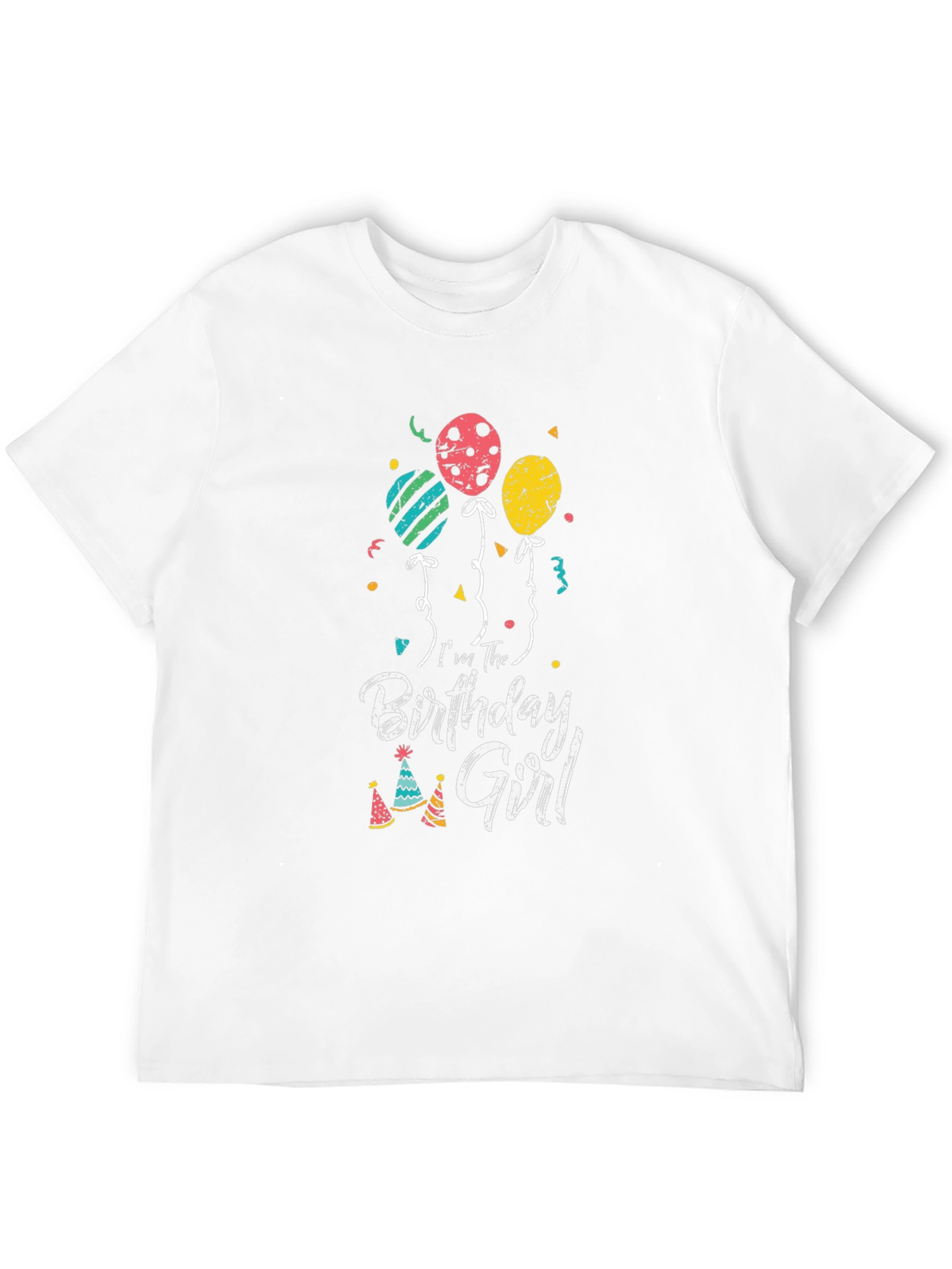 Birthday Girl T-Shirt - Balloons & Party Hats Graphic