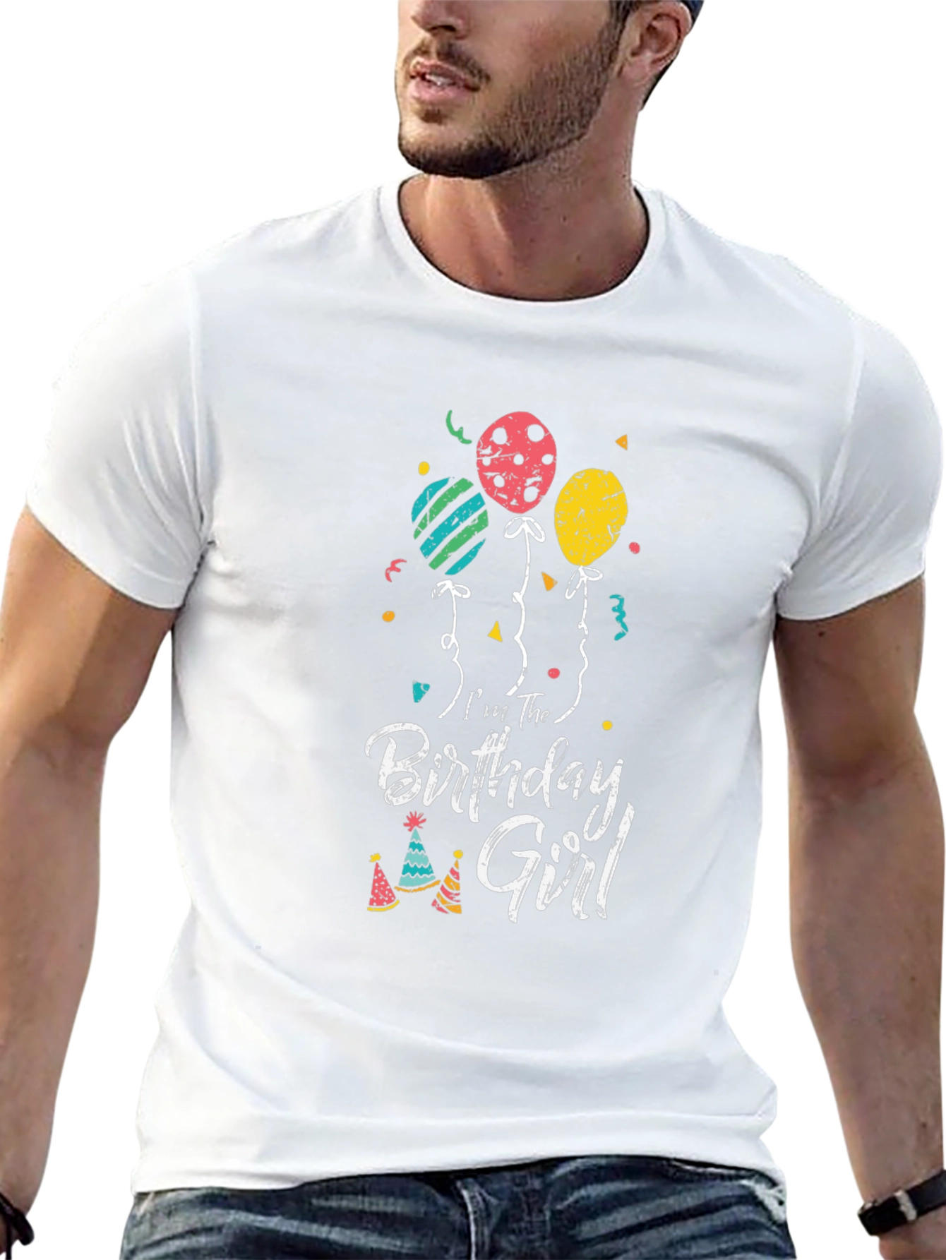 Birthday Girl T-Shirt - Balloons & Party Hats Graphic
