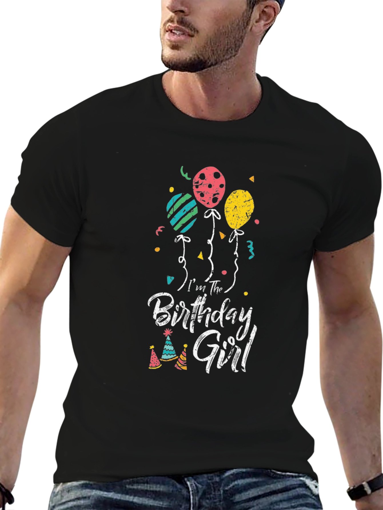Birthday Girl T-Shirt - Balloons & Party Hats Graphic