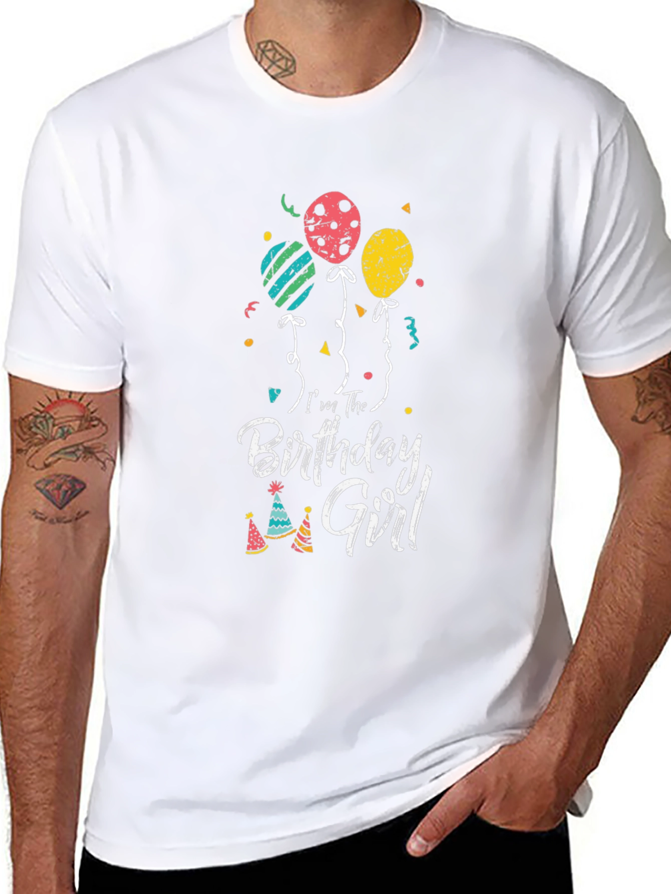 Birthday Girl T-Shirt - Balloons & Party Hats Graphic