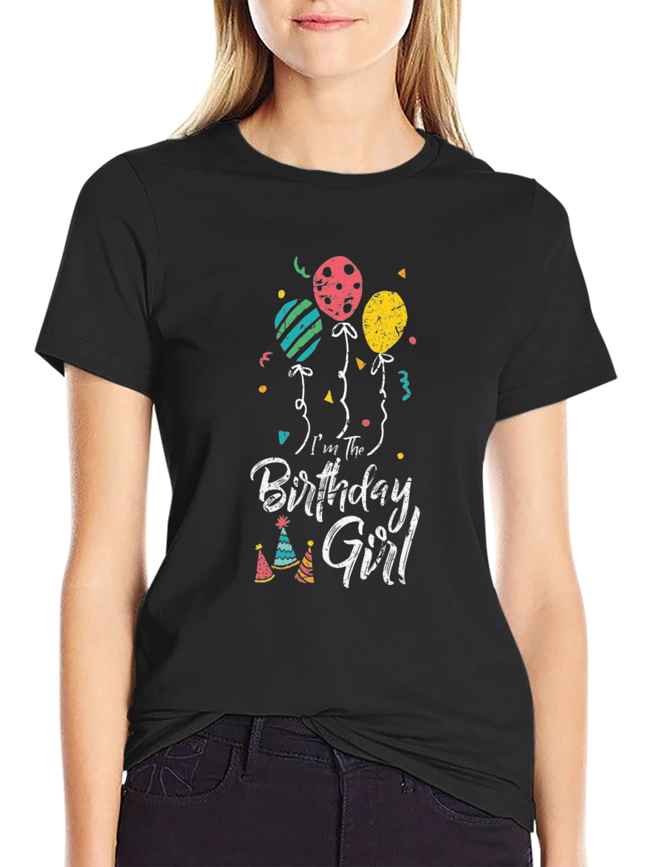 Birthday Girl T-Shirt - Balloons & Party Hats Graphic