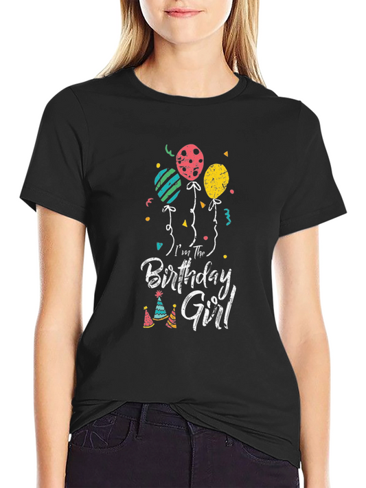 Birthday Girl T-Shirt - Balloons & Party Hats Graphic