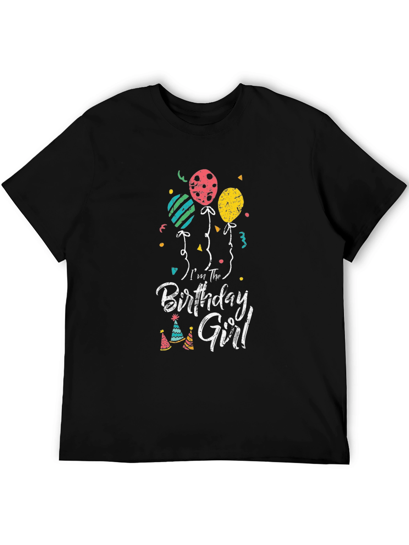 Birthday Girl T-Shirt - Balloons & Party Hats Graphic
