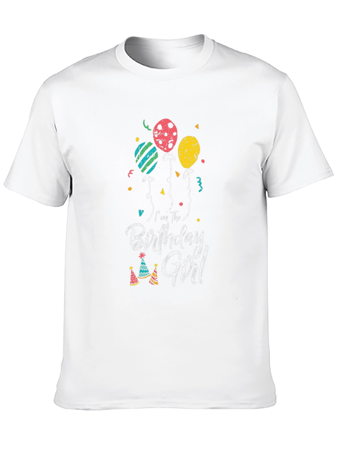 Birthday Girl T-Shirt - Balloons & Party Hats Graphic