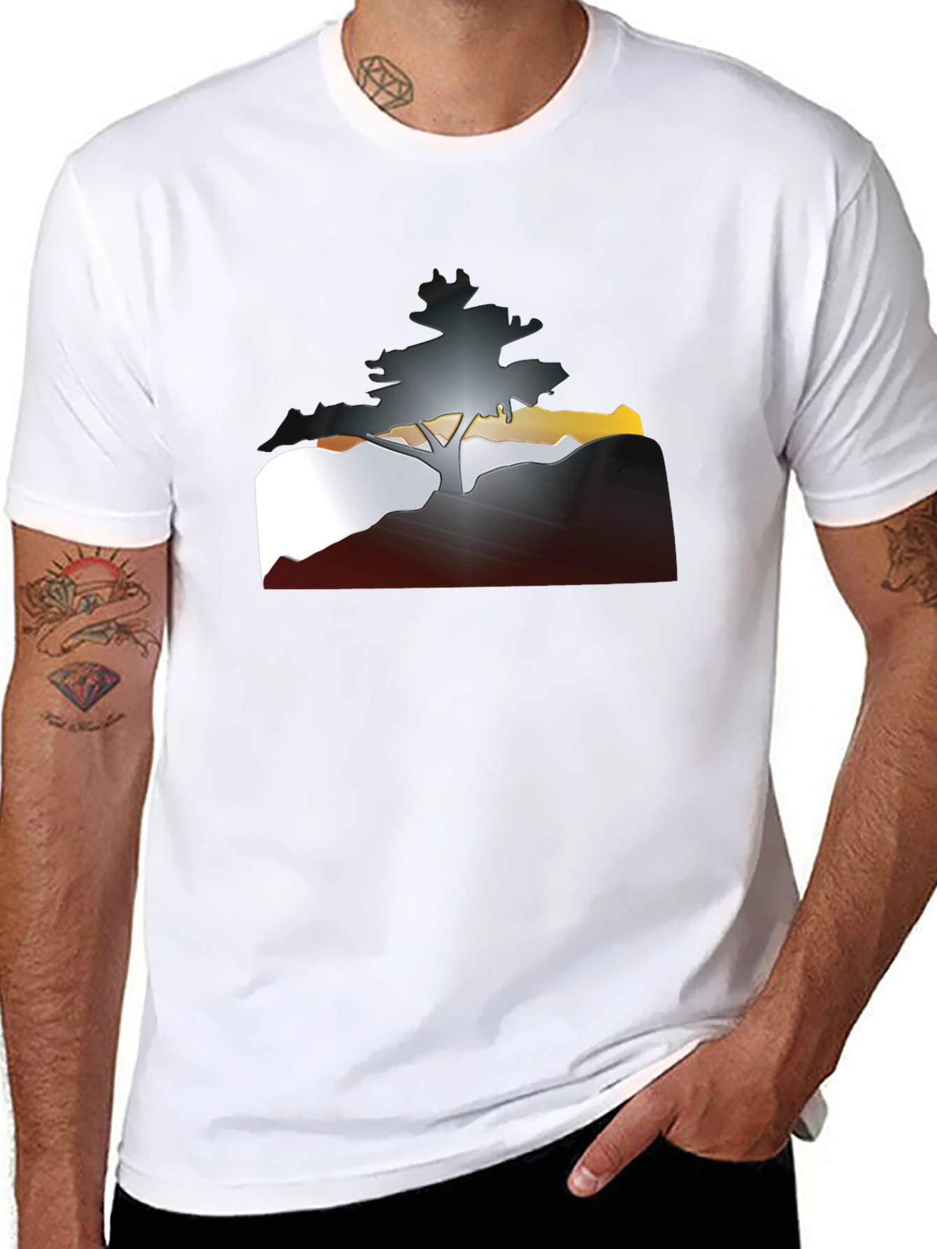 Tree Silhouette Graphic Tee - Mens Casual Style